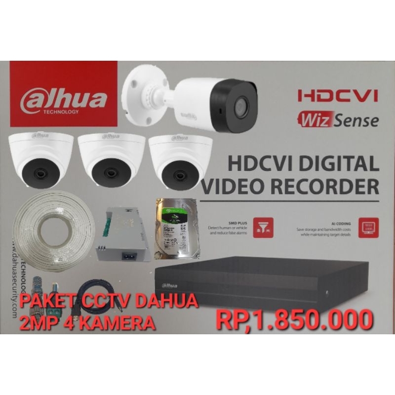 PAKET LENGKAP CCTV DAHUA 2MP 4 KAMERA