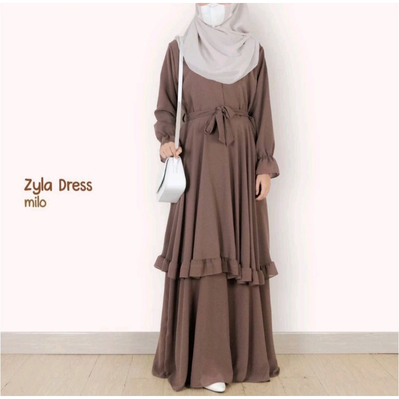( TERMURAH ) BISA COD Zyla Dress Gamis Ceruty Premium Full furing By Nadaline Hijab Azima Dress Gami