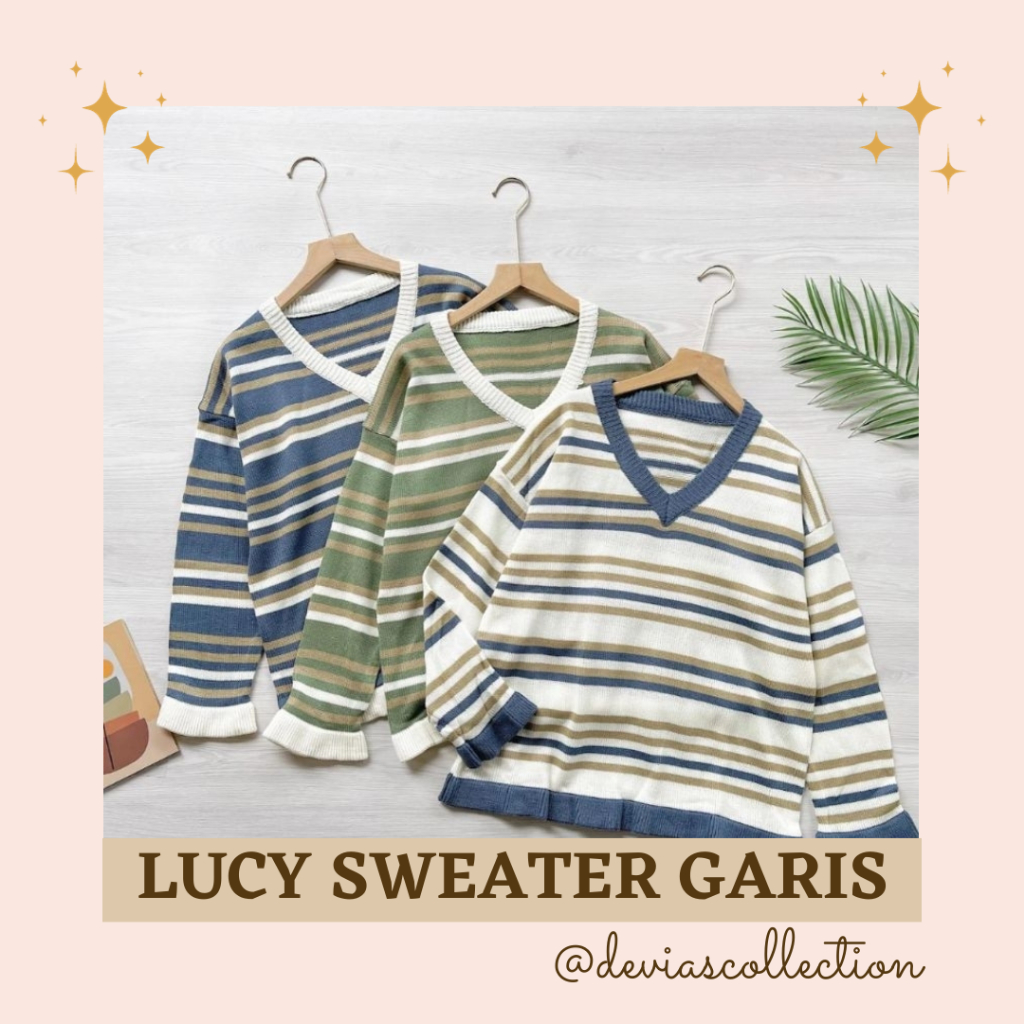 Lucy Sweater Rajut Knit / Sweater Rajut Motif Garis / Atasan Rajut Wanita