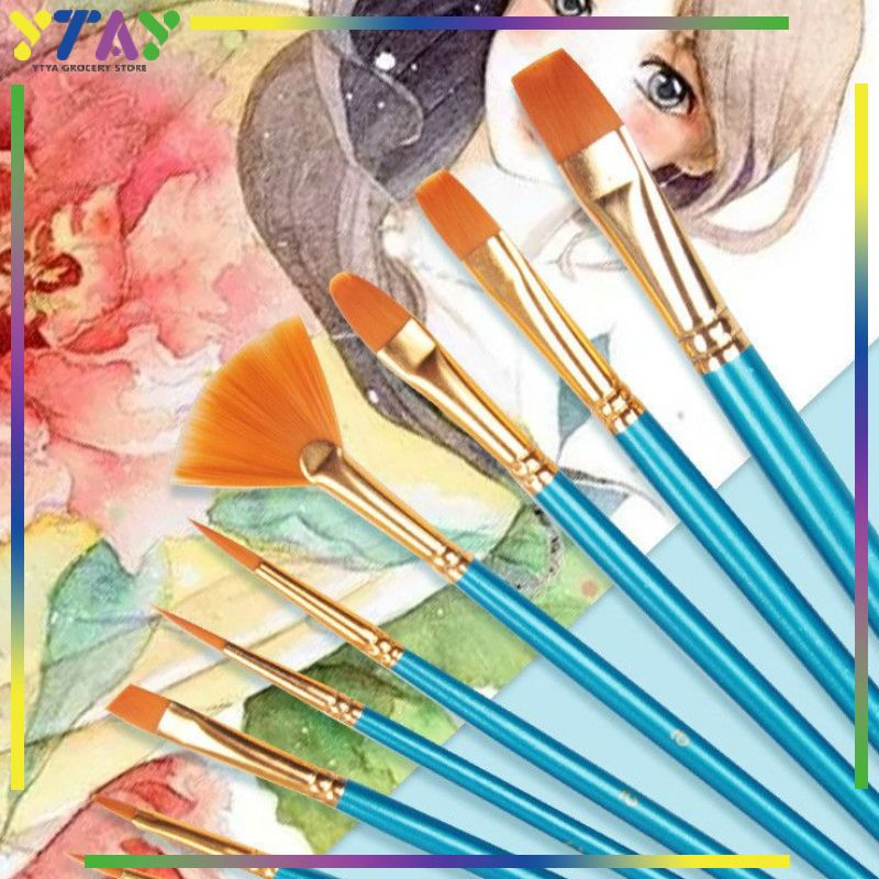 

10pcs/Set Nylon Hair Painting Artist Paint Brush Kuas Lukis 1 Set Lengkap Brush Painting Brush Kuas Lukis Profesional