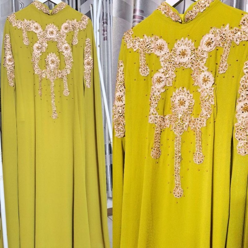 Kaftan Premium Baju Pesta Payet Bordir LD 120 Jumbo Dress Muslim Terbaru Kaftan Raline