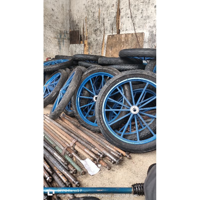 roda gerobak ring 17 dengan as nya dan roda gereteknya, 40/50/60cm