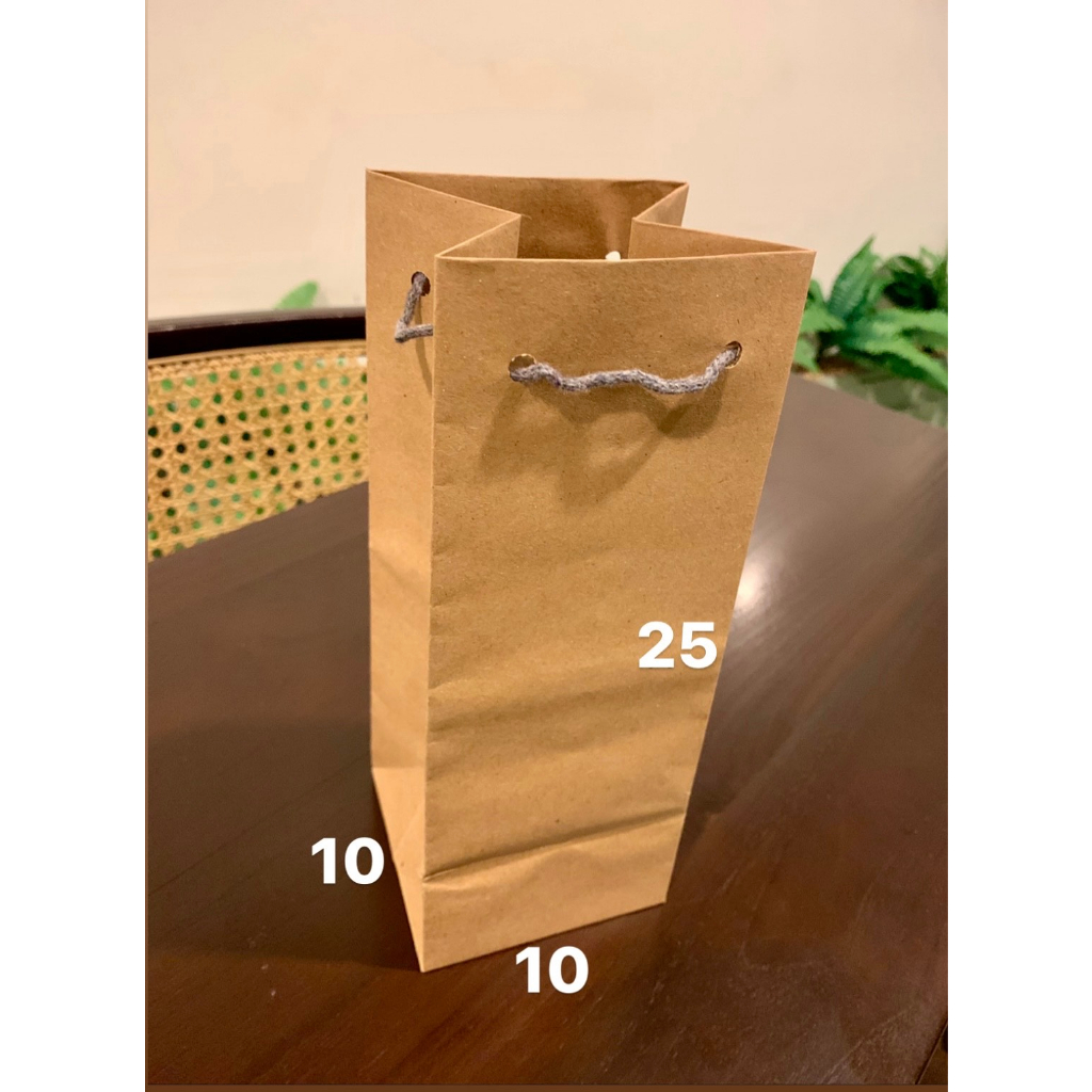 

paperbag botol ukuran 10x10x25 paper bag polos minuman coklat tas kertas souvenir murah samson kraft goodie bag