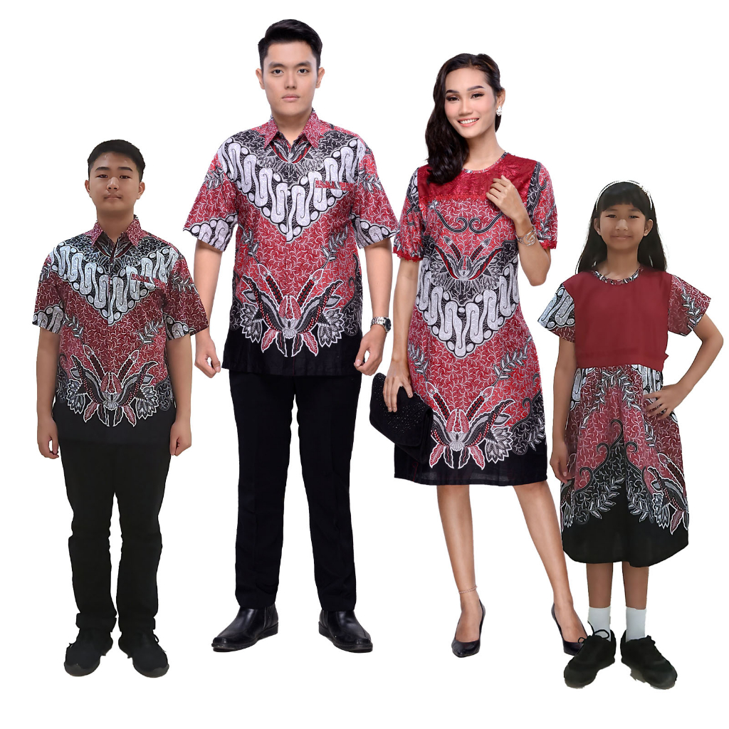 Sarimbit Batik Keluarga Nagita Merah - Baju Couple Pesta Seragam Ayah Ibu Anak Modern