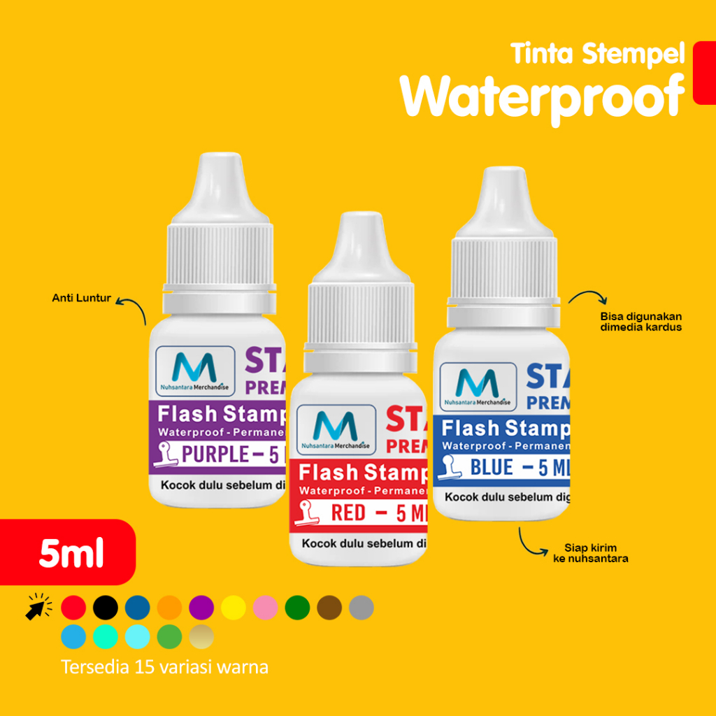 

Tinta Stempel Otomatis 5ML | Tinta Stempel Flash | Tinta Refil Stempel Warna STAMP INK ANTI LUNTUR WATERPROOF PREMIUM