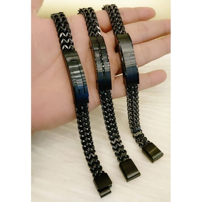 Gelang Rantai Titanium Double Kotak Model Plat Pria