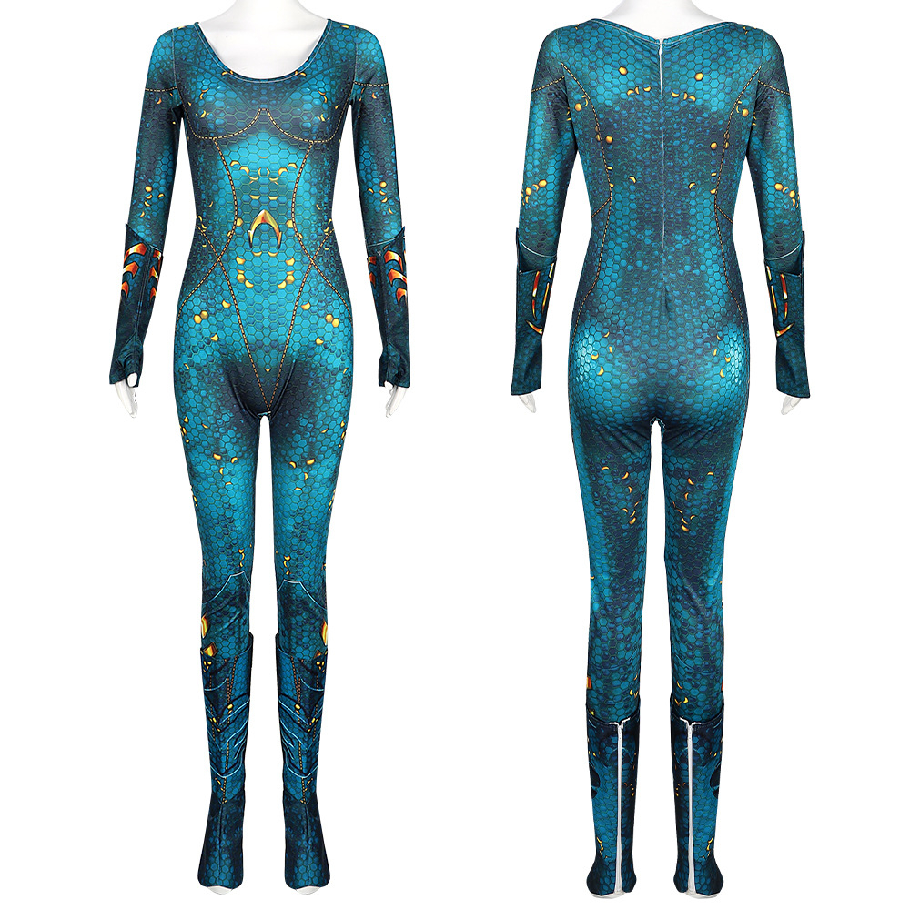 Movie Aquaman Mera Cosplay Costumes Jumpsuit Mera Women 3D Printed Halloween Fancy Ball Suit Romper