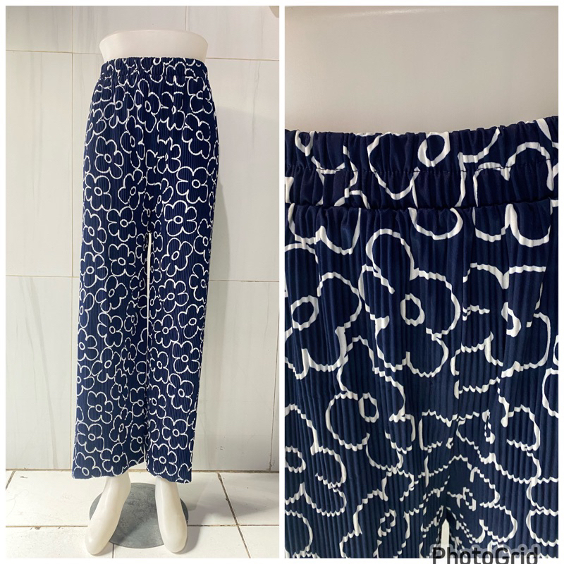 celana kulot plisket lidi premium motif bunga