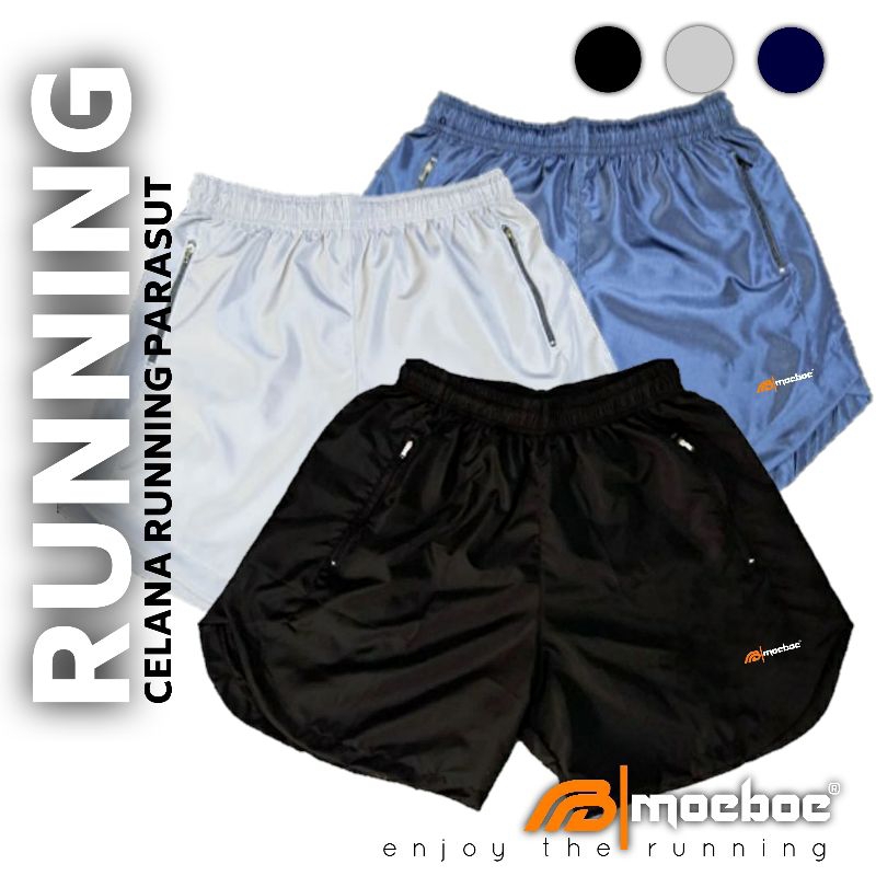 Celana Parasut Pendek Olahraga Unisex Pria Wanita Saku Resleting Kiri Kanan Anti Air Running Sport