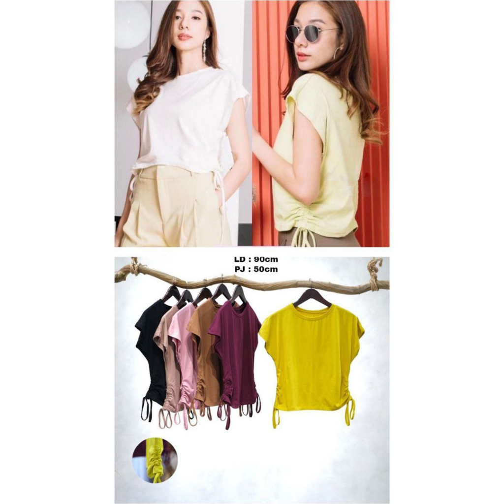 Kaos Basic Spandek Serut Samping Wanita