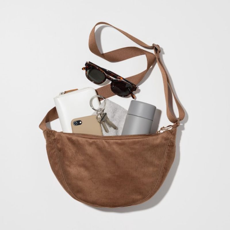 Uniqlo Round Mini Shoulder Bag (Corduroy) Tas