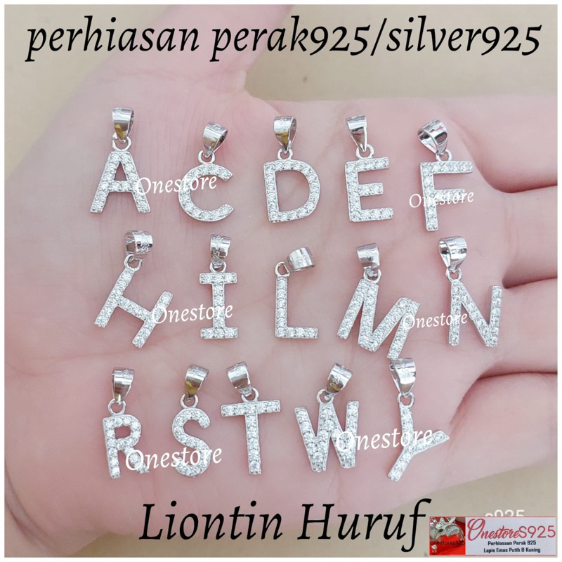 Huruf inisial Liontin perak 925 lapis emas putih