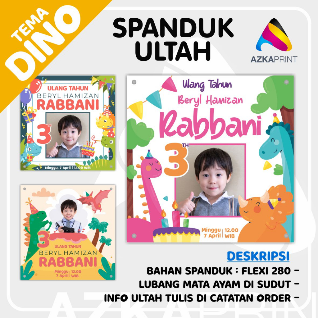 Spanduk Ultah DINO- Spanduk Ulang Tahun anak - Banner Ultah birthday