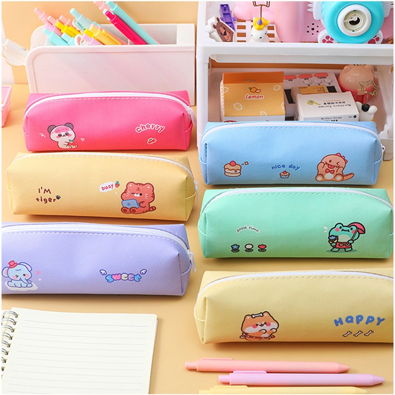 

Kotak Pensil Canvas Warna Pastel Karakter Kartun Hewan Lucu #ST065 / Tempat Pena Waterproof / Pencil Case Storage