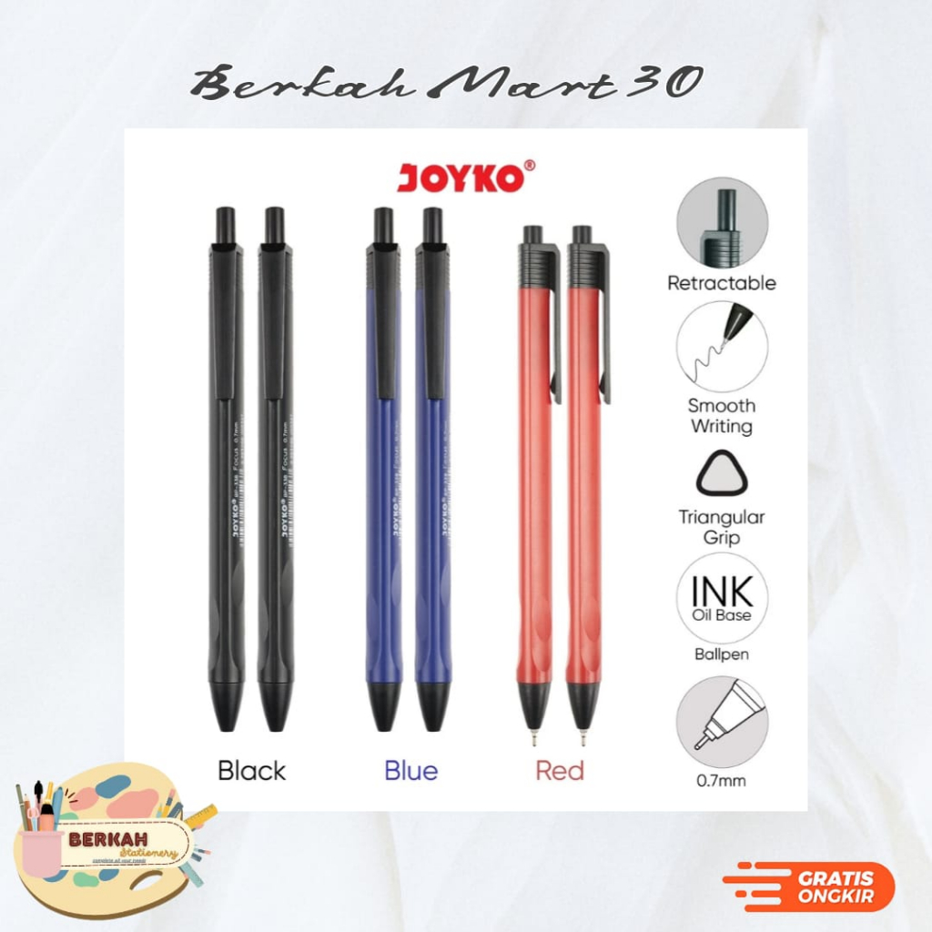 

Ball Pen Joyko BP-338 Pulpen Pena Focus 0.7 mm - Black and Blue