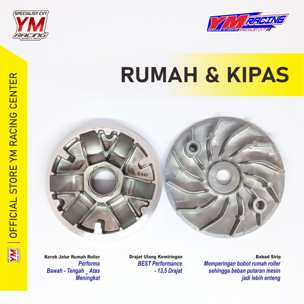 RUMAH ROLLER + KIPAS LAWAN BUBUT 13,5 DERAJAT + COAK YM RACING | CVT (Beat/Vario/Scoopy/Mio/Nmax/Aer