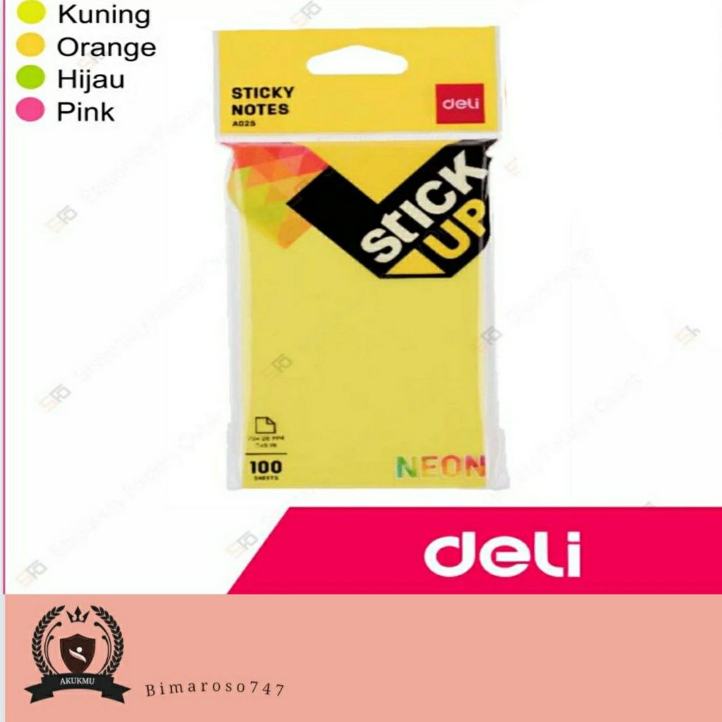 

Sticky Notes Deli 76 mm x 126 mm Neon - A025 - Warna Kuning