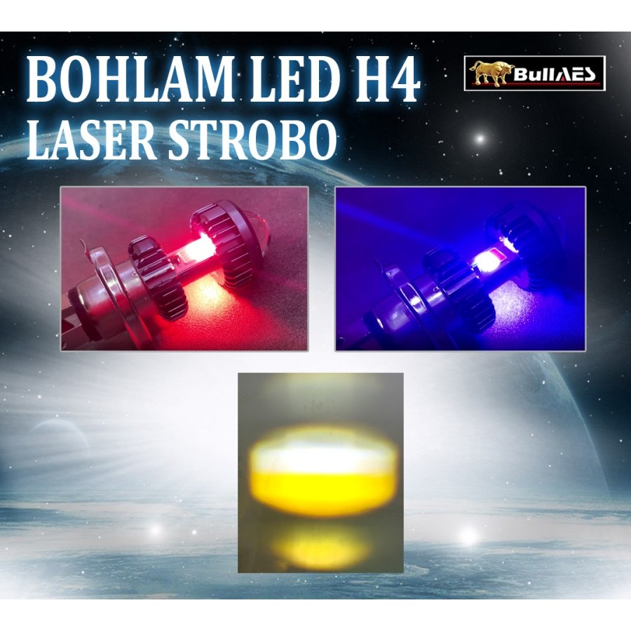 LAMPU H4 LED LASER HAPAG HI LOW BEAM LED STROBO