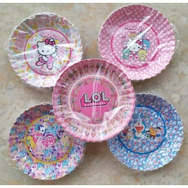 10 PCS Piring Kue Karakter /Piring Kue Ulang Tahun Karakter Cewek Cowok Set Pesta