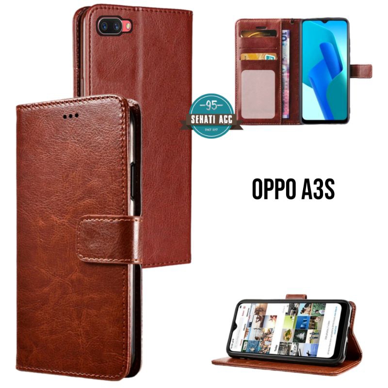 OPPO A3s cesing dompet flip cover leather case