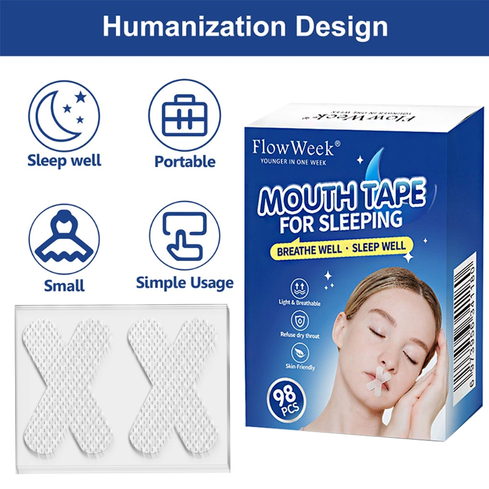 FlowWeek 98 pcs Anti Snoring Mouth Tape Stiker Mulut Tidur Penutup Mulut Anti Dengkur Ngorok Tidur Nyenyak Snore Stopper Sleep Aid