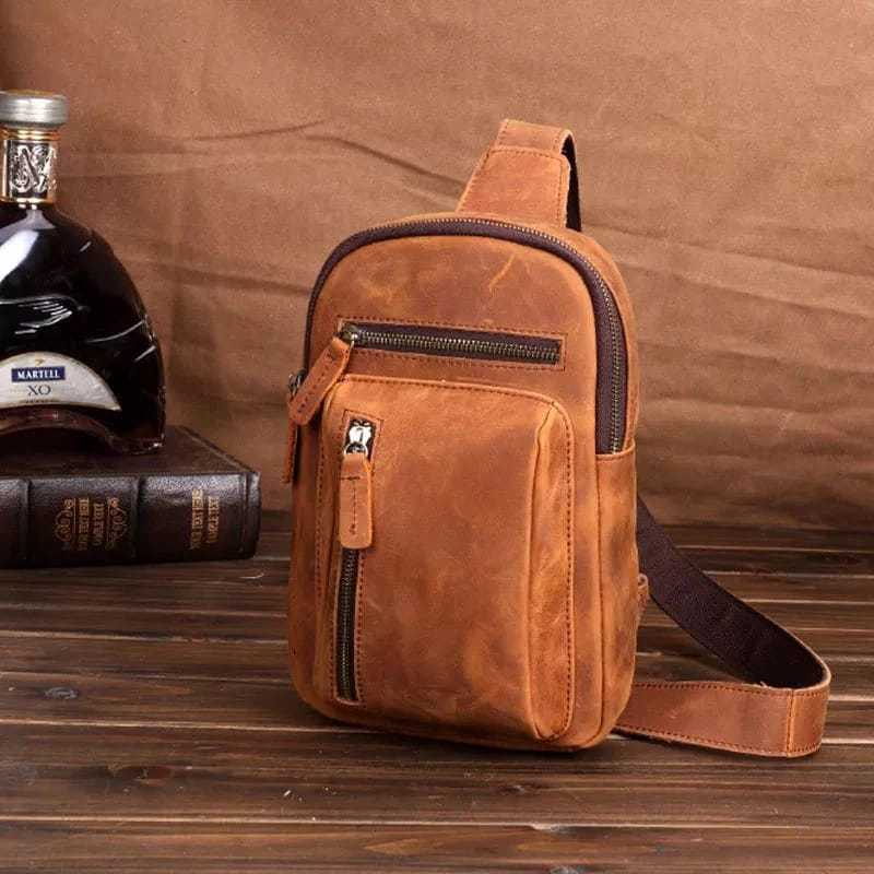 Tas Dada Simple Mini Kulit Asli - Tas Selempang Dada Kulit Asli Crazy Horse