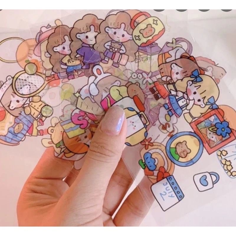 

1 Lembar sticker motif kartun korea lucu anti air Dekorasi Handbook Scrapbook Diy
