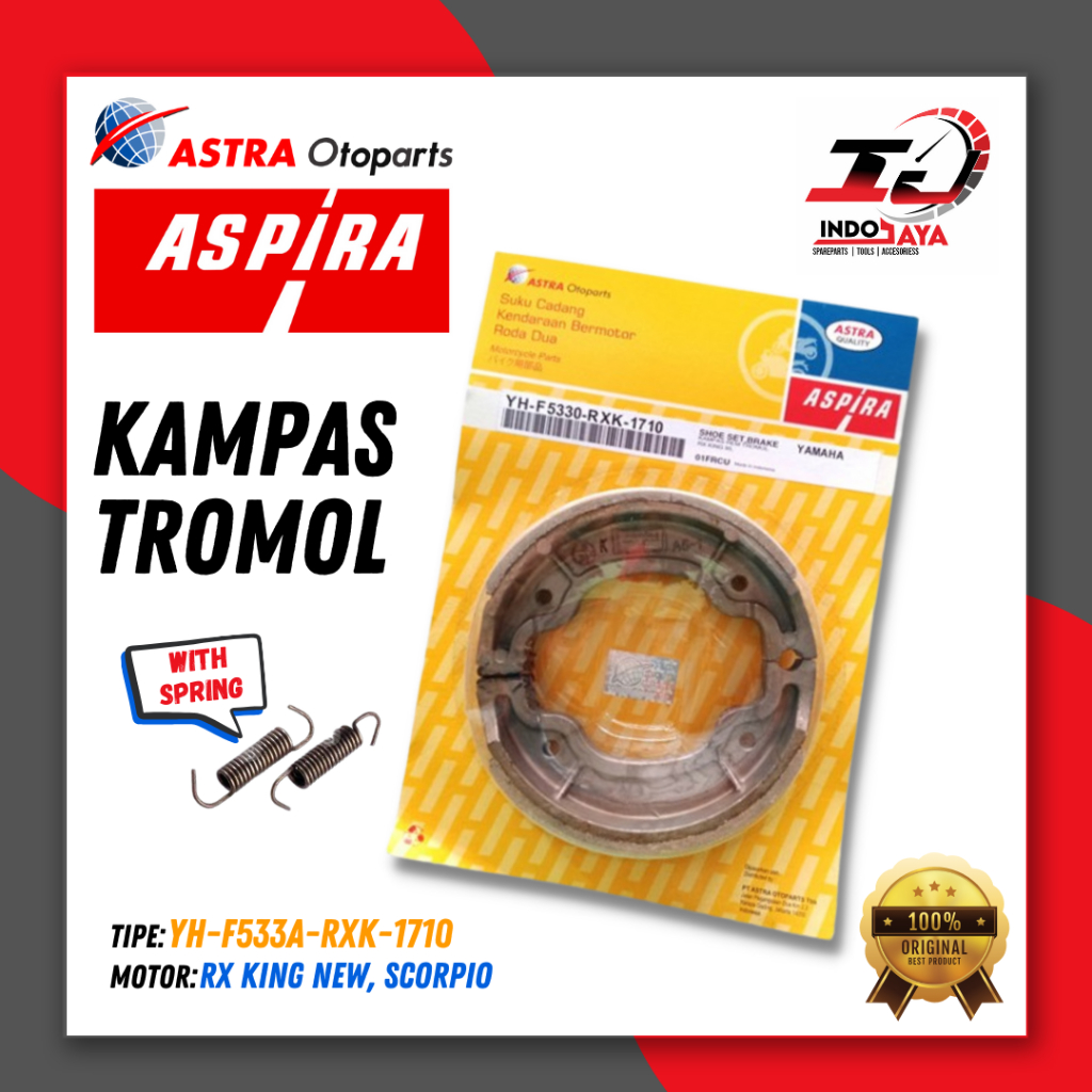 [BAYAR DI TEMPAT] ASPIRA KAMPAS TROMOL REM BELAKANG (TROMOL + PER) RX KING NEW / SCORIO/ BRAKE SHOE 