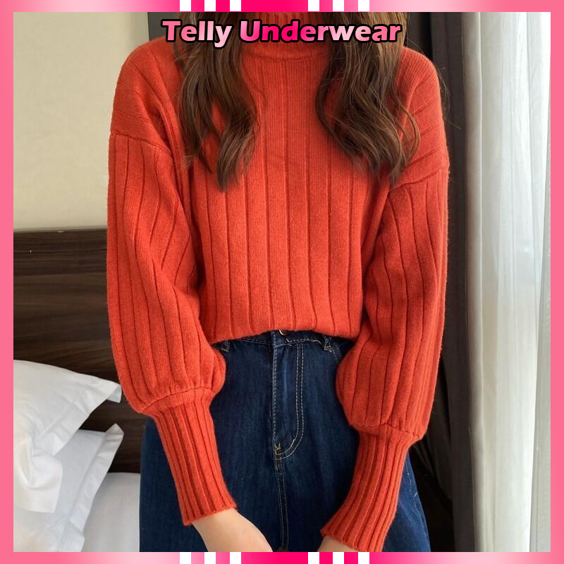 TELLY ➡️ BJ-074 Baju Rajut Wanita Korean Style Blouse Turtleneck Lengan Balon Halus Tebal Premium Re