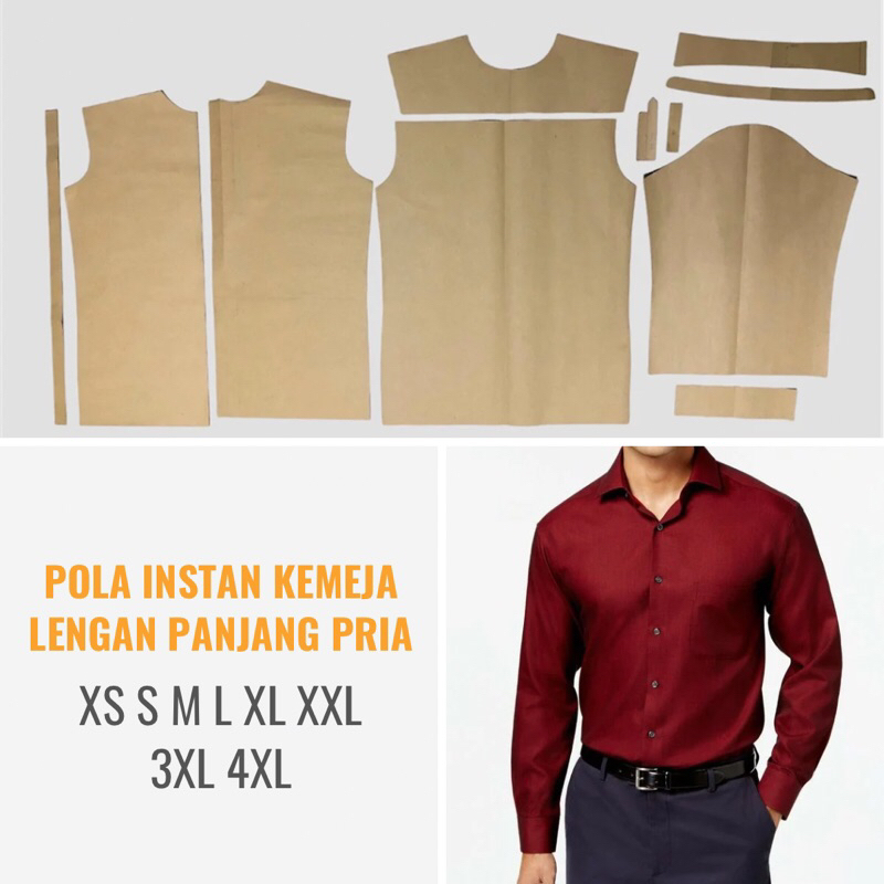 Pola Baju Instan Kemeja Lengan Panjang pria