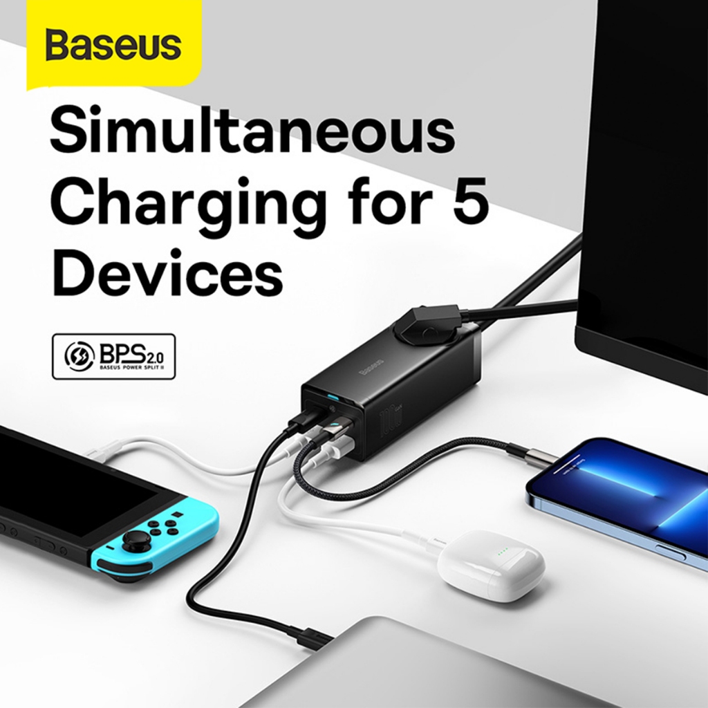 Baseus Gan3 Pro Kepala Charger 100W Fast Charging 4IN1 Adaptor USB Type-C  + 1 AC Inverter