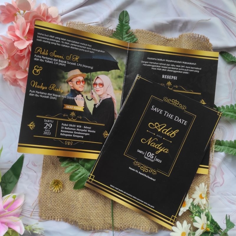 Undangan Nikah Custom Hitam Gold Cantik Estetik | Undangan Pontianak Murah