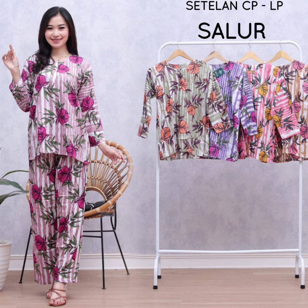Setelan Celana Baju Atasan Piyama Baju tidur batik babydoll Celana Panjang Piyama Lengan Pendek dan 