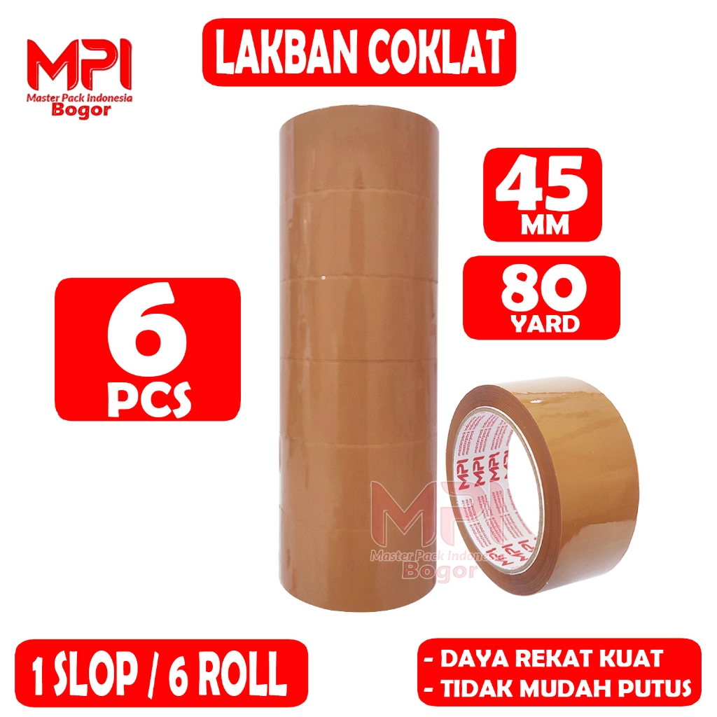 

HJK 1 SLOP ( 6 PCS ) - Lakban Coklat - Bening MPI 45 mm x 80 Yard / Lakban Packing - MPI Bogor