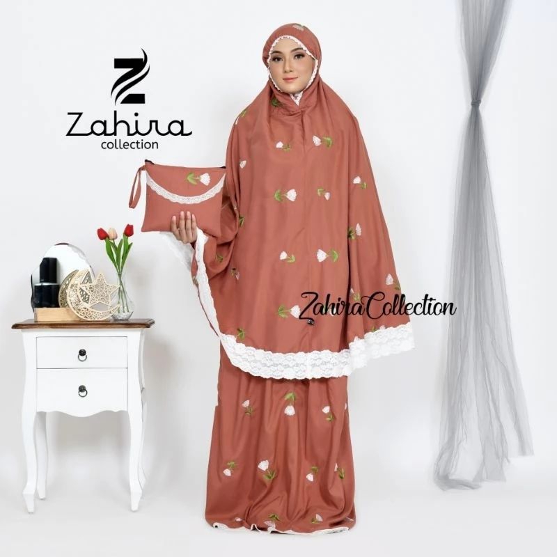 Mukena zahira dewasa motif bunga teratai