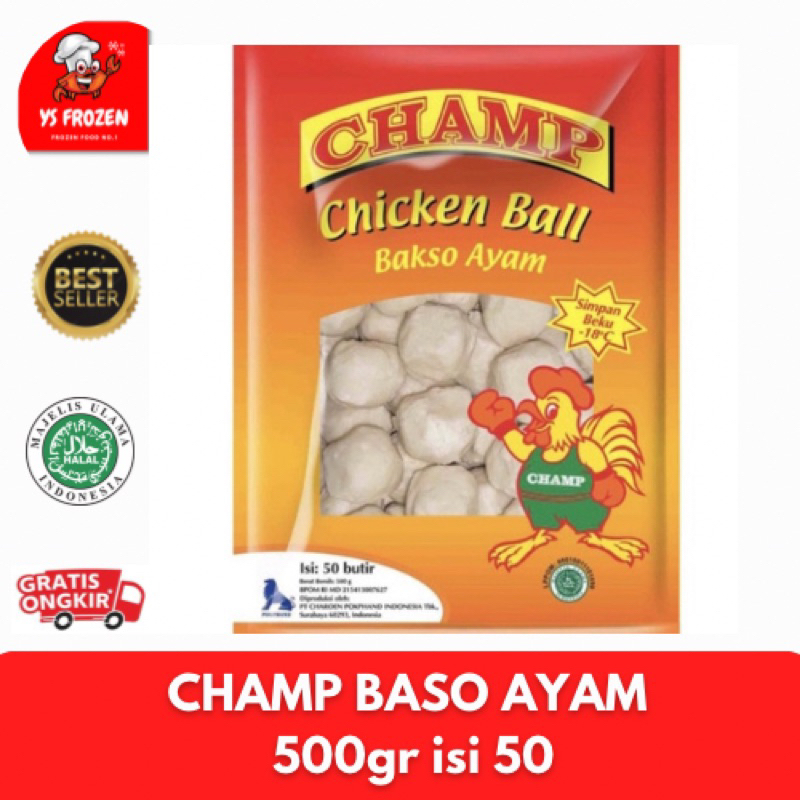 

Champ Baso Ayam Kombinasi 500gr isi 50 butir / BASO CHAMP AYAM 50 butir / YS Frozen Food Palembang