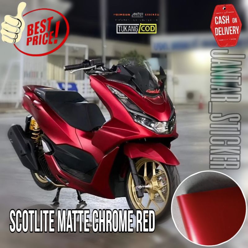 Sticker Scotlite Merah Metalik Doff Lebar 50 cm Stiker Skotlet Motor Merah Satin Stiker Skotlet Mobi