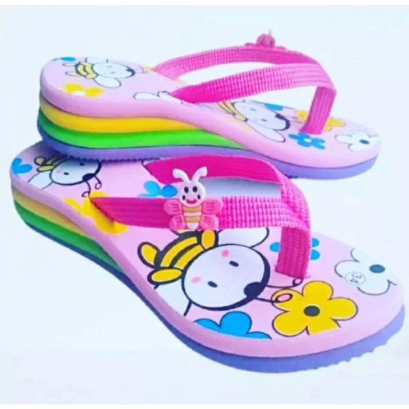 Sandal Wedges Anak Perempuan Motif Lebah Hak  Tinggi Pelangi