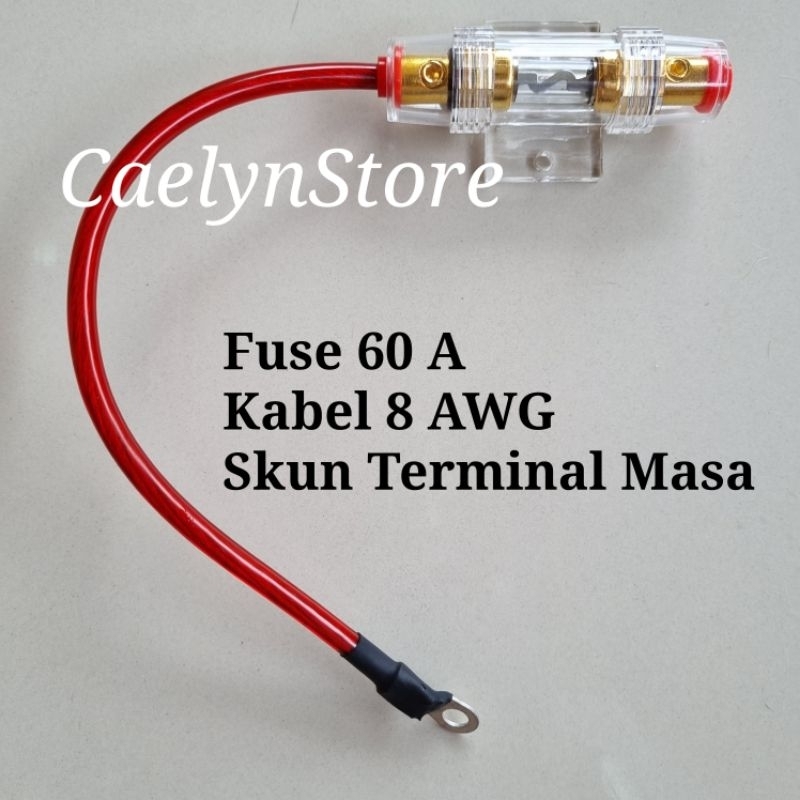 Sekring Audio Mobil 60A 60 A plus Kabel dan Skun Terminal