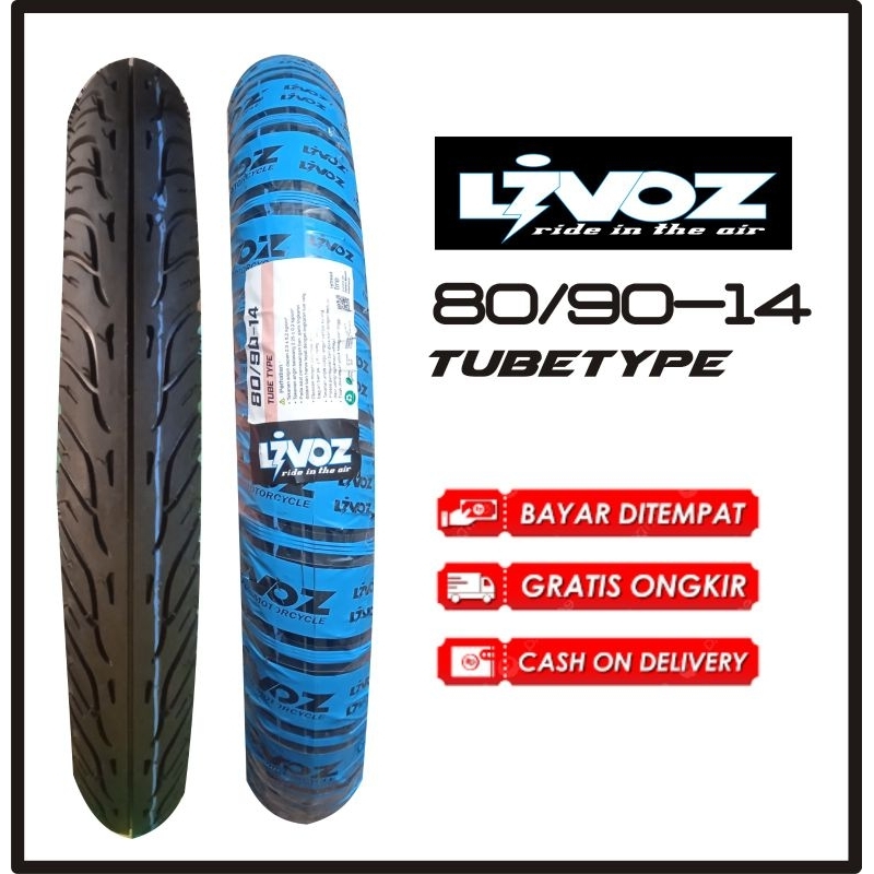 1pc ban murah motor matic tube type ukuran 80/90 ring 14 atau 1pc ukuran 90/90 ring 14 merk livoz fu