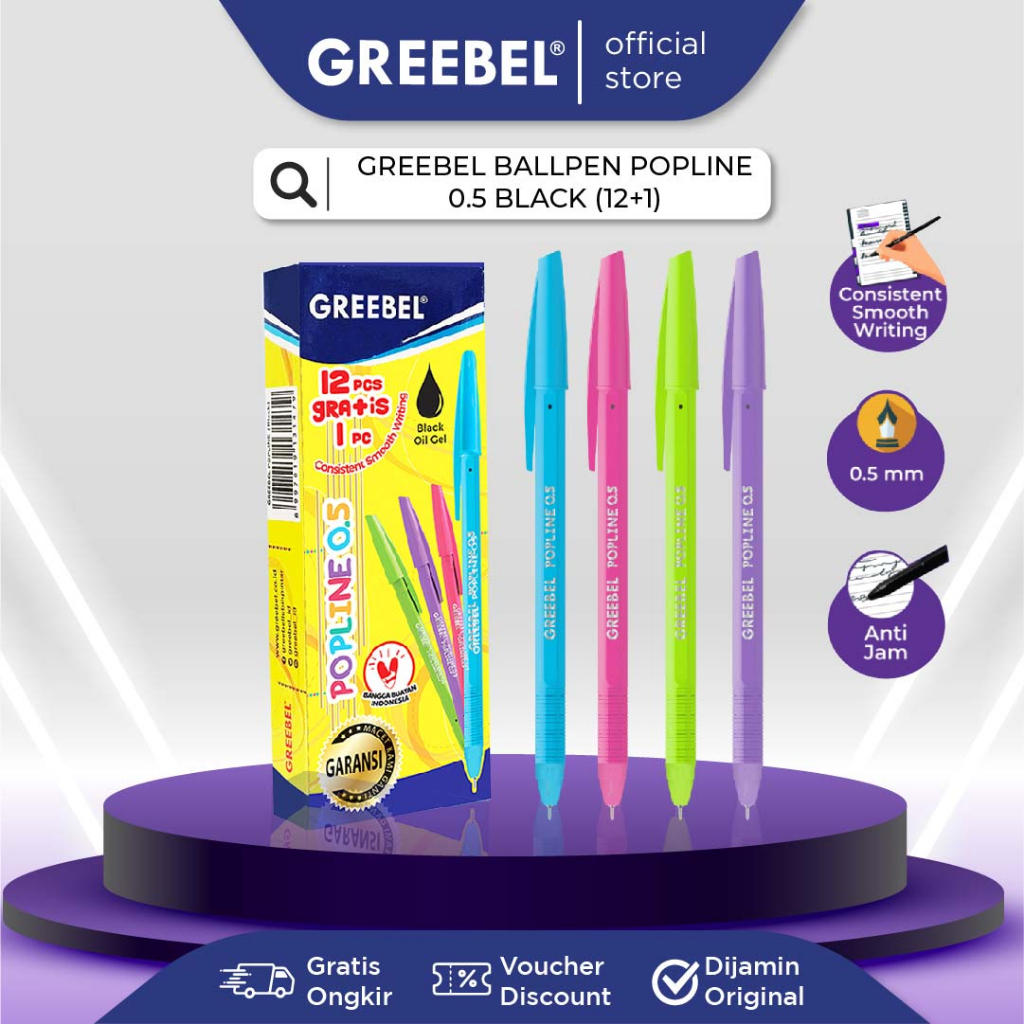 

GREEBEL BALLPEN POPLINE 0.5 BLACK/Pen/Pulpen/Bolpoint utk atk kantor kerja kuliah anak