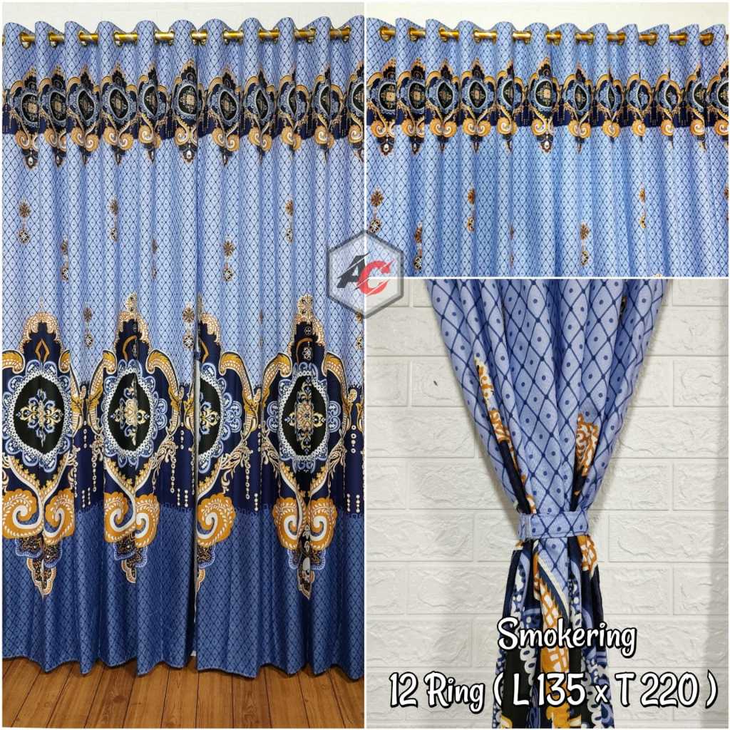 Gorden Jendela dan Pintu Kamar Minimalis Motif Blue Kratos Smokring 12 Lubang