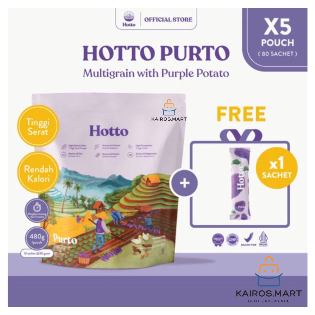 

HOTTO PURTO Multigrain with Purple Potato Oat Ubi Ungu 5 Pouch 80 sachet BPOM Halal ORI