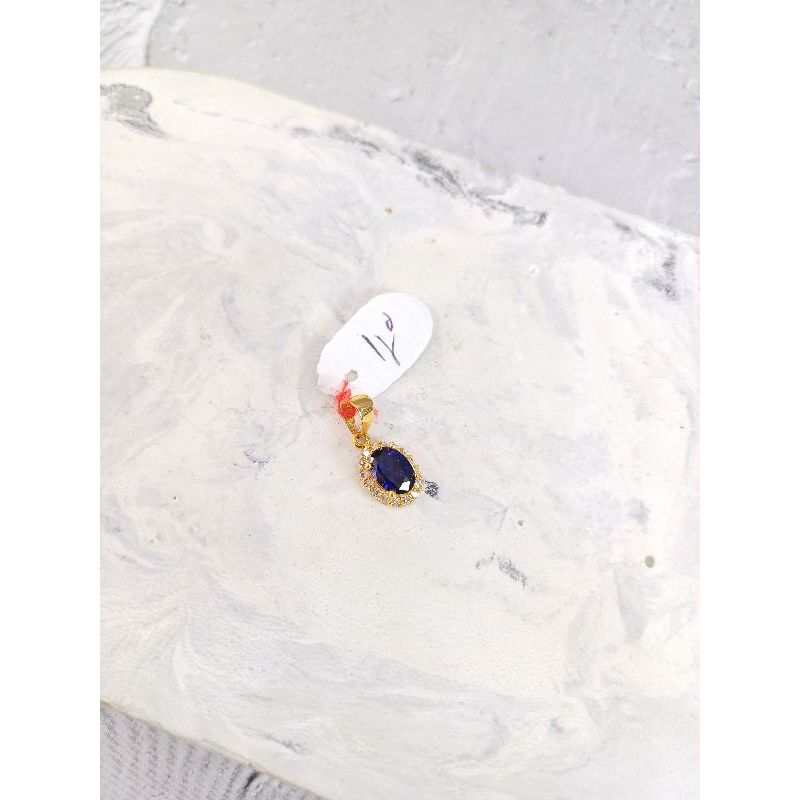 Liontin Batu biru oval cor mata full Emas Asli 16K
