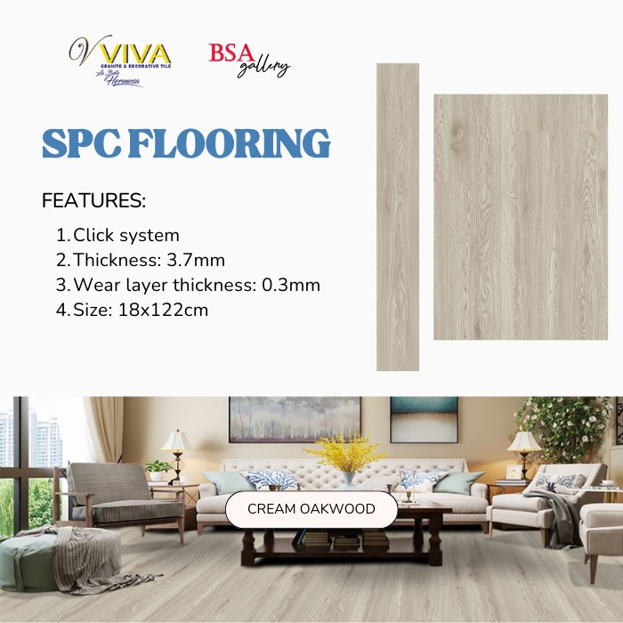 LANTAI SPC VIVA CREAM OAKWOOD 5MM / VINYL SPC FLOORING CLICK SYSTEM
