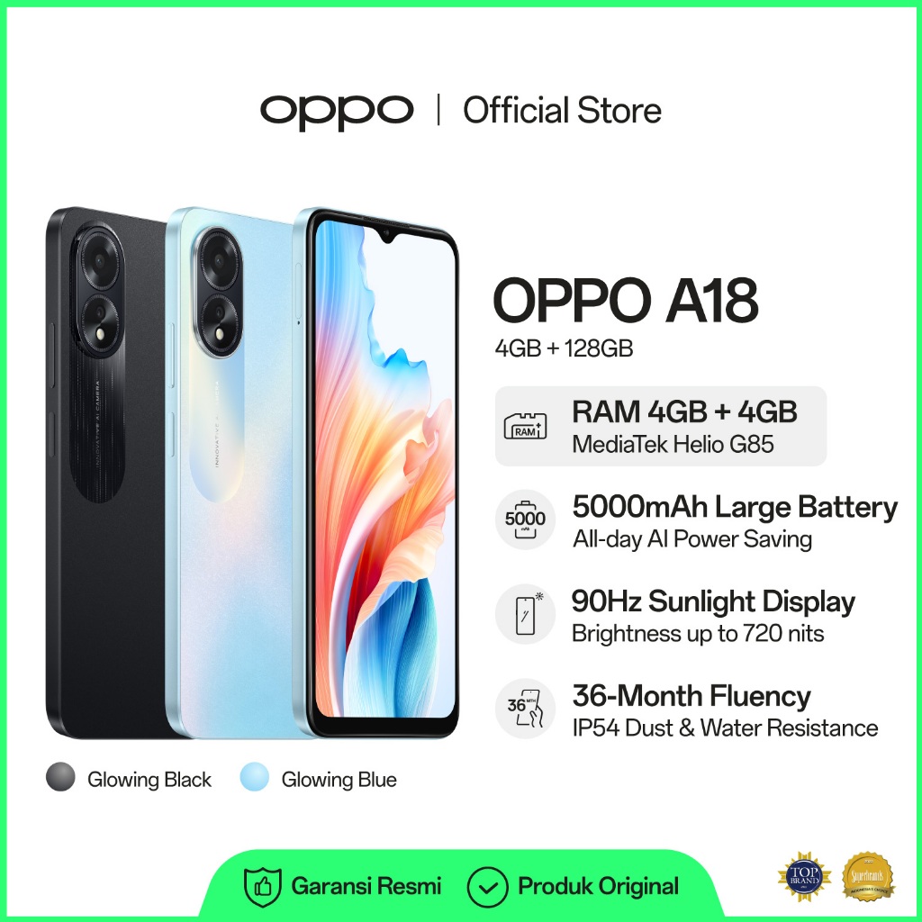 [NEW] OPPO A18 4GB/128GB [5000mAh Large Battery, 90Hz Sunlight Display, IP54 Dust Water Resistance]