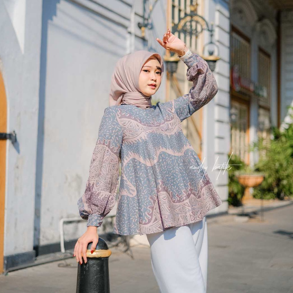 Audry Batik - Arabella -Batik Wanita Kerja Panjang Hijab Modern Motif Abstrak Tosca Navy Pink Coklat