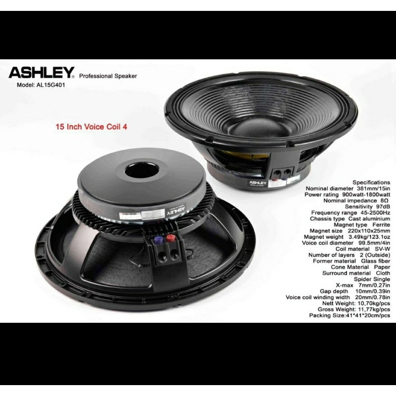 speaker component ashley AL15G401 AL 15G401 woofer 15inch mid low