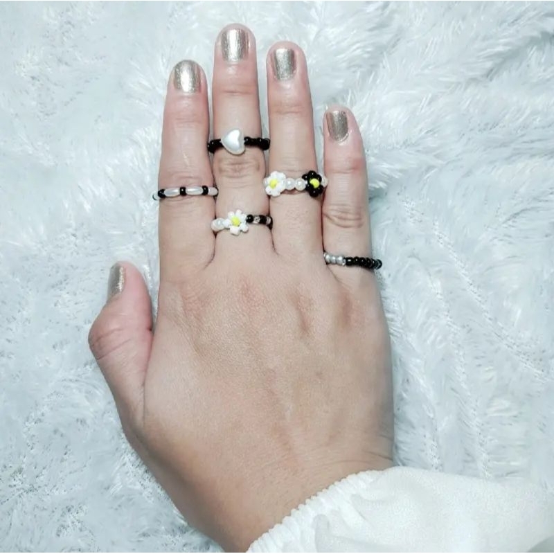 Cincin set 5 Pcs Monochrome Series/cincin korea lucu hitam putih
