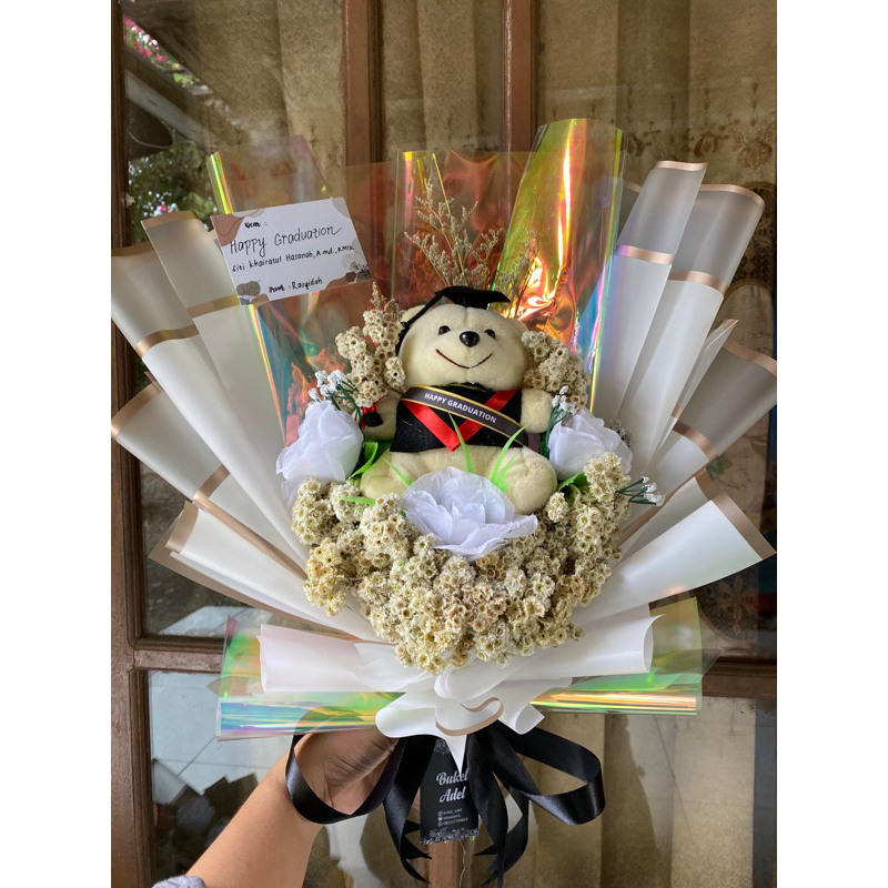 buket bunga artificial bouquet bucket bunga wisuda perpisahan ulang tahun bunga edelweis hologram bu